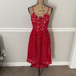 Elegant Red Lace Midi Dress